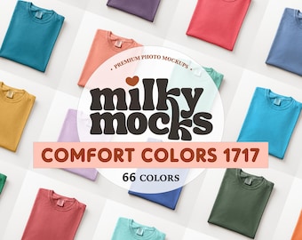 Comfort Colors 1717 Mockup Bundle | CC1717 Tshirt Mockup, Neutral Blank Folded Flatlay, POD Real Mockups Canva Template Design PNG