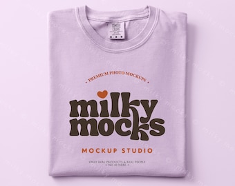 ORCHID Comfort Colors 1717 Mockup | CC1717 Tshirt Mockup Neutral Blank Folded Flatlay, POD Real Mock Canva Template Design Png