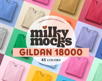 Gildan 18000 Mockup Bundle | G180 Oversized Sweatshirt Mockup, Blank Folded Crewneck Flatlay, POD Real Mock Canva Template Design