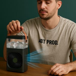 Ventilador enfriador de aire portátil 5 en 1 con humidificador de nanopulverización, potente viento, 3 velocidades, tanque de agua de 300 ml, funcionamiento silencioso y frontal extraíble.