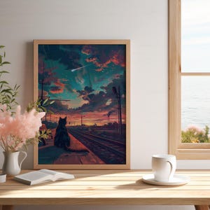 Cat of the Platform | Gato del Andén – Cosmic Anime Night Print