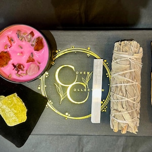 Grounding and Healing Set: Healing Crystal Set, Lemon Citrine, Selenite, Candle, Sage, Palo Santo, Grounding Gift Box, Healing Stones