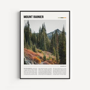 Impression du parc national du mont Rainier, photo du mont Rainier, art mural, affiche de voyage minimaliste, encadrée, numérique, souvenir, Washington, États-Unis