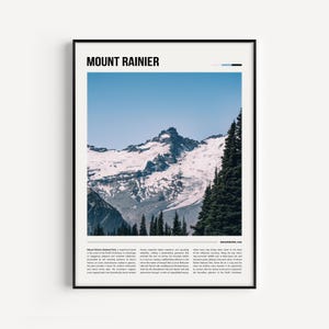 Impression du parc national du mont Rainier, photo du mont Rainier, art mural, affiche de voyage minimaliste, encadrée, numérique, souvenir, Washington, États-Unis