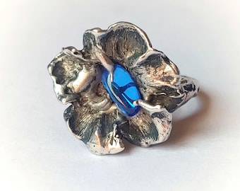 Mid Century Artisan Ring Sterling Silver Cast Flower