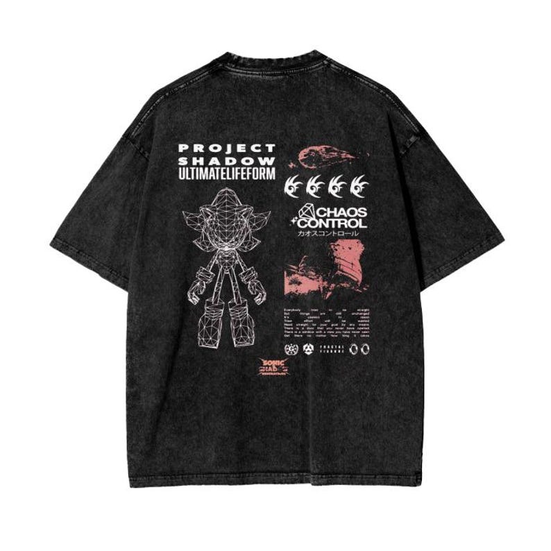 Shadow the Hedgehog Anime Oversize Acid Washed T-Shirt Sonic Tee Gift For Him image 3