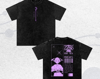 Frieren Anime Snow Washed Oversized Cotton T-Shirt Fern Anime Tee Gift For Him