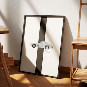 Póster del Mercedes-Benz 300SL Gullwing, arte mural de coche clásico retro, ilustración minimalista de vista lateral, impresión digital vintage.