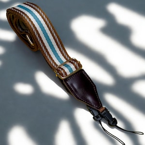 Correa de cámara de rayas azules retro: correa de hombro de cuero para DSLR/SLR