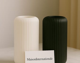 Jarrón de rayas impreso en 3D: decoración moderna mate, en blanco o negro
