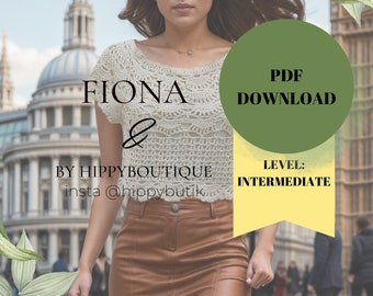 Patrón de crochet para blusa Fiona: Top corto de encaje blanco (descarga digital)