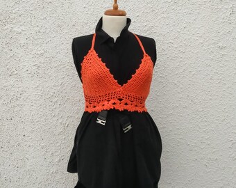 SUMMER BREEZE, Orange Blouse, Crop top, Beach top, Beach Wear,Crochet blouse, Women gifts, Boho Chic, Boho clothing, Boho and Hippie,