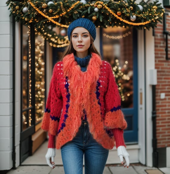 Red fur sweater best sale