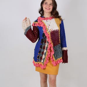 Colorful Patchwork Organic Cotton Handknit Sweater, Boho Chic Vibrant Hippy Sweater, Striped Sweater, Beige Sweater,Fall clothes