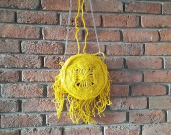 Yellow MACARON BAG, Yellow Chic bag, Handknitted Raffia Bag, Shoulder Bag, Hippie Bag, Boho Bag, Hippie Bag, Chain Handle Bag