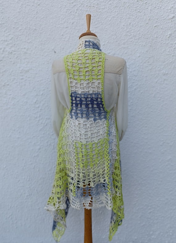 neon vest dress Vibrant Neon Green Degraded Colors Frilly Handknit Bikini Coverup Vest  Summer Dress, Cotton Blue Light Chic Outfit Spring Summer Comlement