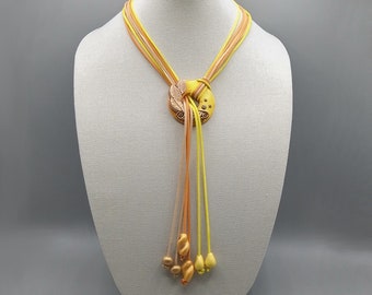 Greek Style Golden Leaf Lariat Necklace, Y Style Wrapping Necklace, Polymer Clay Jewelry