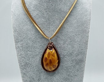 Abstract Golden Teardrop pendant, Handmade unique jewelry.