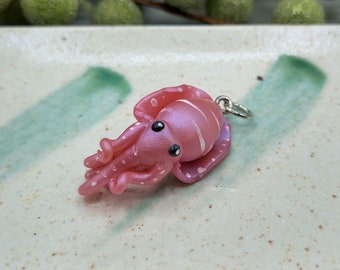 Blushing Pink Cuttlefish Handmade Charm, Translucent Flexible Polymer Clay Cuttlefish Charm