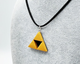 Triforce Charm, Handmade Polymer Clay Art. Gold and Black Videogame Swag.