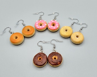 Tiny Donut Earring Set, Multiple Designs, Pink Sprinkle, Chocolate, Maple, or Sugar, Polymer Clay, Donut Charm Earrings