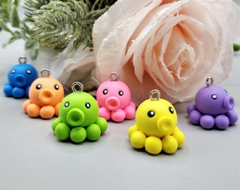 Little Chibi Octopus Charms, Various Colors, Handmade Polymer Clay Ocean Life