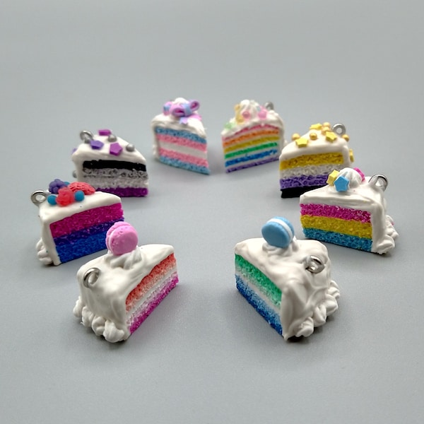 Pride Flag Cake Charm: Handmade Polymer Clay Necklace or Keychain