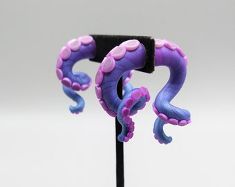 Purple and Blue Galaxy Tentacle Earrings, Fake Plugs, Fake Gauges, Polymer Clay