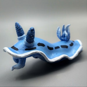 Handmade Blue Nudibranch Sculpture: Polymer Clay Sea Slug Art
