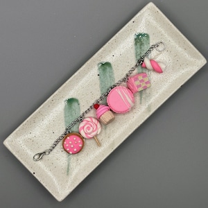 Pink Dream Sweet Treats Charm Bracelet, Handmade Polymer Clay Food Charm Bracelet