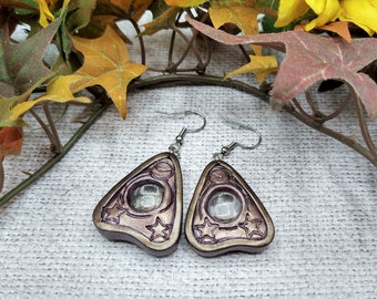 Occult Planchette Spooky Ouija Board Earrings, Polymer Clay and Resin, Handmade Halloween Jewelry