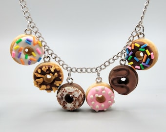 Assorted Donuts Charm Bracelet, Handmade Polymer Clay Food Accessory