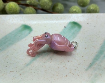 Rose Purple Blush Cuttlefish Handmade Charm, Translucent Flexible Polymer Clay Cuttlefish Charm