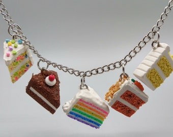 Cake Charm Bracelet, Handmade Polymer Clay Food Charm Bracelet