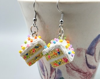 Funfetti Rainbow Sprinkle Cake Slice Decorative Polymer Clay Earring Set