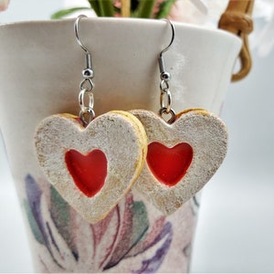 Heart Shaped Linzer Sandwich, Jam Sandwich Cookies Earring Set, Handmade Polymer Clay