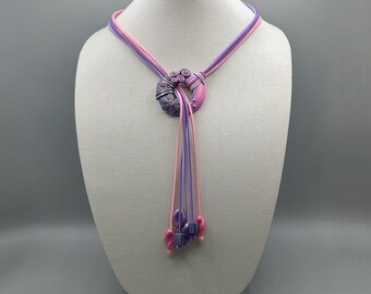 Abstract Pink and Purple Funky Y Necklace, Lariat Necklace, Polymer Clay Jewelry