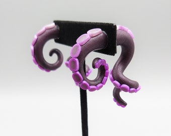 Amethyst Dark Purple Gradient Octopus Tentacle Gauges, Fake Plugs, Handmade Polymer Clay