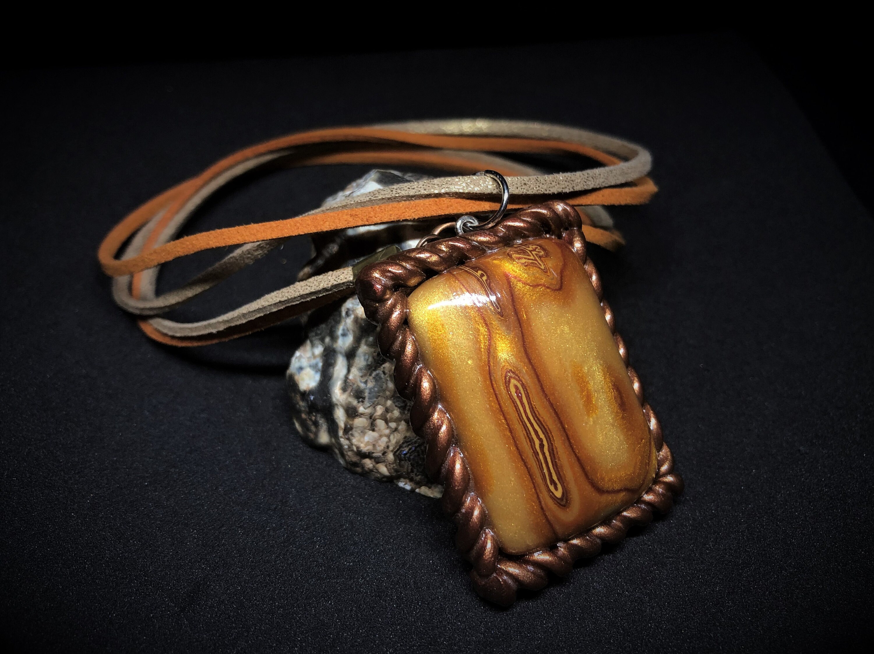 OOAK Jewelry Polymer Clay Faux gold Tiger Eye Necklace