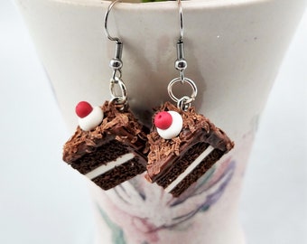 Black Forest Chocolate Cake Slice Decorative Polymer Clay Earring Set