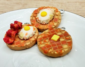 Breakfast Waffles, Maple, Egg, or Egg and Bacon Handmade Polymer Clay Charms