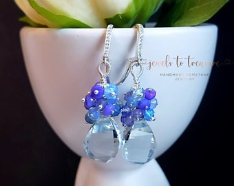 Icy Blue Topaz with Colorful Opals on Sterling Silver Earwires Gift for Her