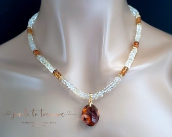 Madeira Citrine Pendant on Shaded Citrine Gemstone Necklace on Gold Fill Gift For Her