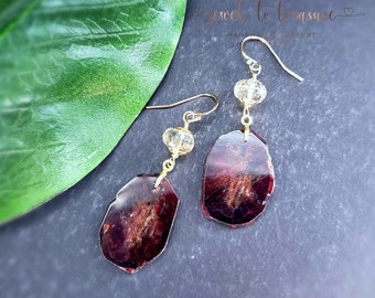Garnet Slice with Citrine on Gold Filled Earwires January Birthstone