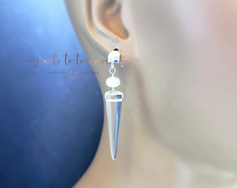 Rock Crystal Quartz Minimalist Earrings with Freshwater Pearls on Sterling Silver Posts Gift for Her