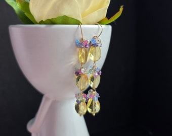 Lemon Quartz Earrings with Tanzanite on Gold Filled Ear Wires Gift for Her