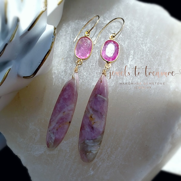 Pink Sapphire with Pink Tourmaline Drop Earrings on Gold Filled Earwires