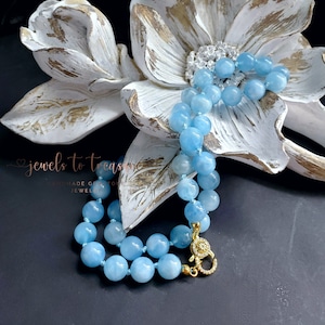 Silk Handknotted Natural Aquamarine Statement Necklace Silver or Gold Clasp