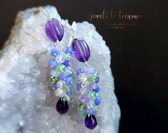 Amethyst With Green Sapphires and Colorful Opals on Sterling Silver Gift for Her