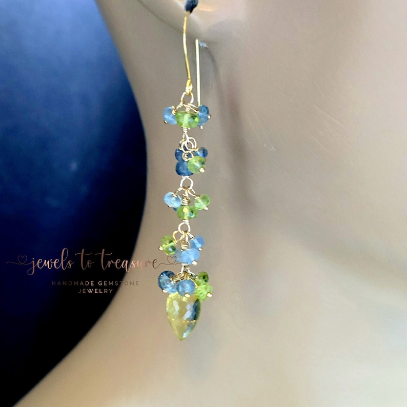 Lemon Quartz with Blue Sapphires on Gold Filled Earwires Gift For Her image 6